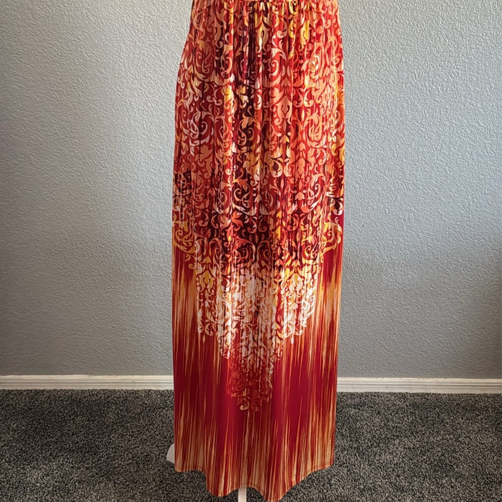Soma Orange Red Strapless Ruched Maxi Sundress size Large - Picture 5 of 6
